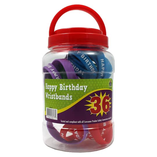 Happy Birthday Wristbands, Jar of 36